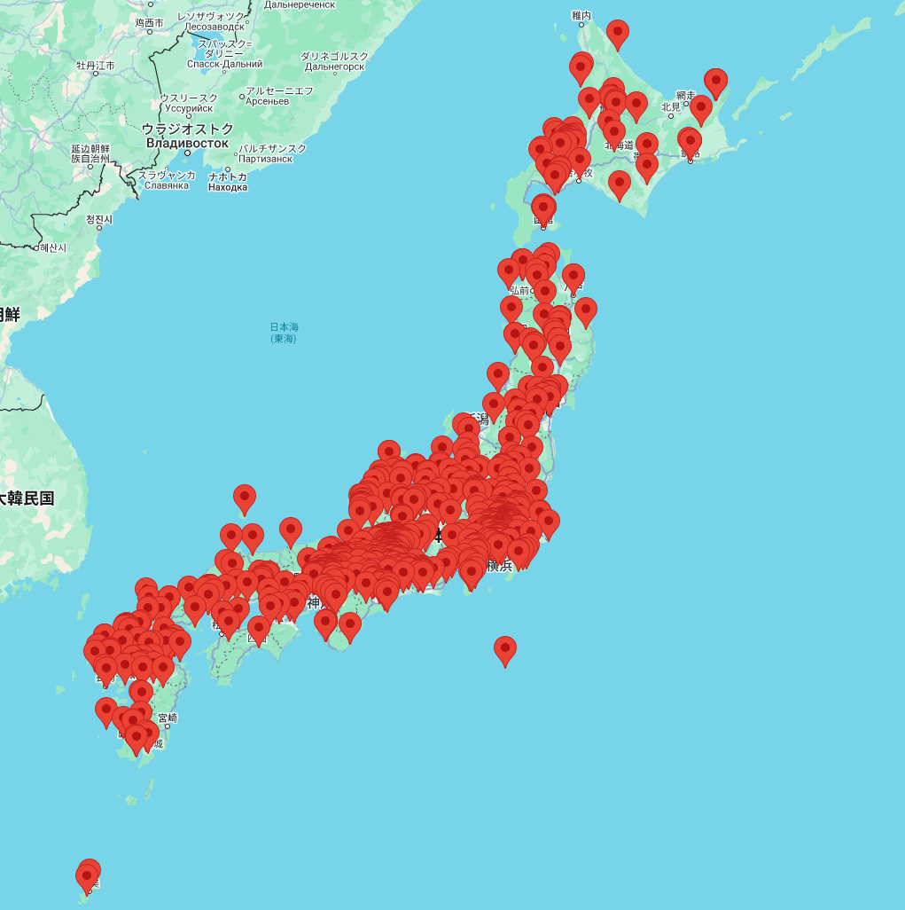 「ORDERETTE」を導入中の店舗一覧マップです。